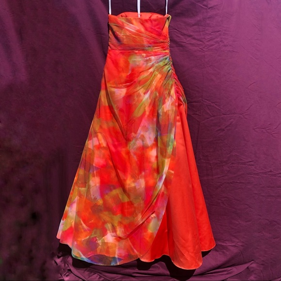 David’s Bridal Orange Watercolor Prom Dress - Picture 5 of 8
